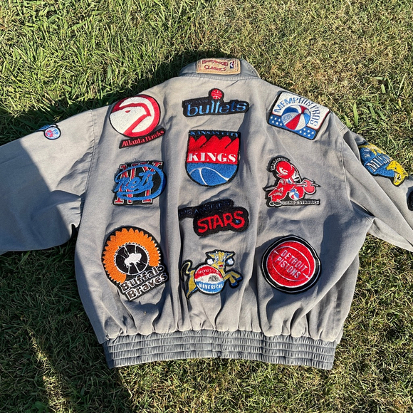 Vintage 90s Jeff Hamilton HWC NBA patch wool and leather jacket size M - Picture 4 of 6